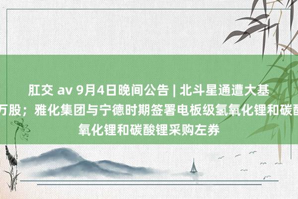 肛交 av 9月4日晚间公告 | 北斗星通遭大基金减捏逾21万股；雅化集团与宁德时期签署电板级氢氧化锂和碳酸锂采购左券